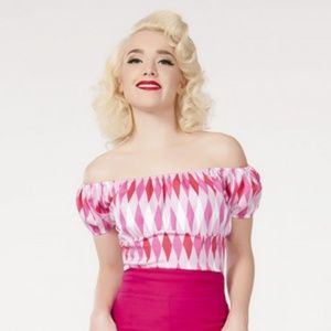 Pinup Girl Clothing PINK harlequin peasant top